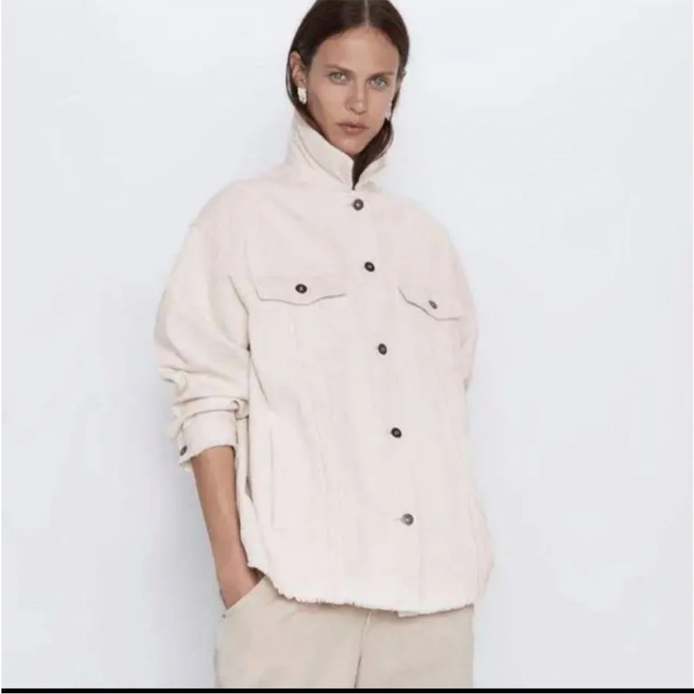 Zara Cream Corduroy Shacket Raw Hem Button Up Jacket - Picture 5 of 6